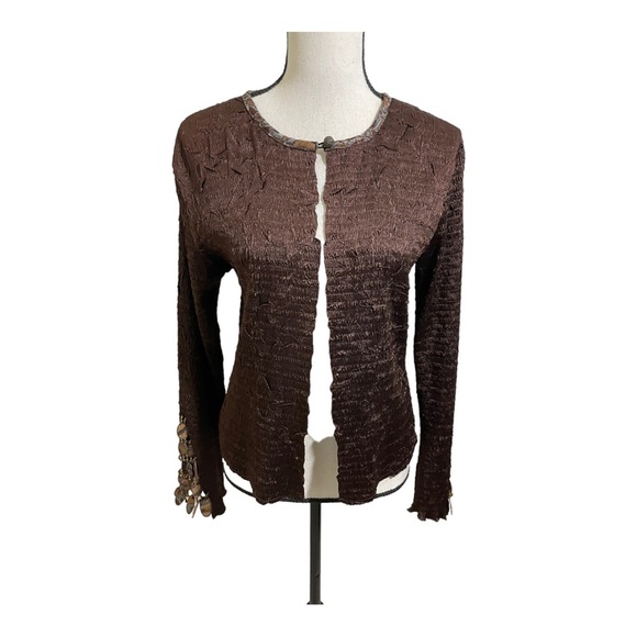 Lillie Rubin womens one button cardigan. Crinkle material unique sleeves size LG - Picture 1 of 10